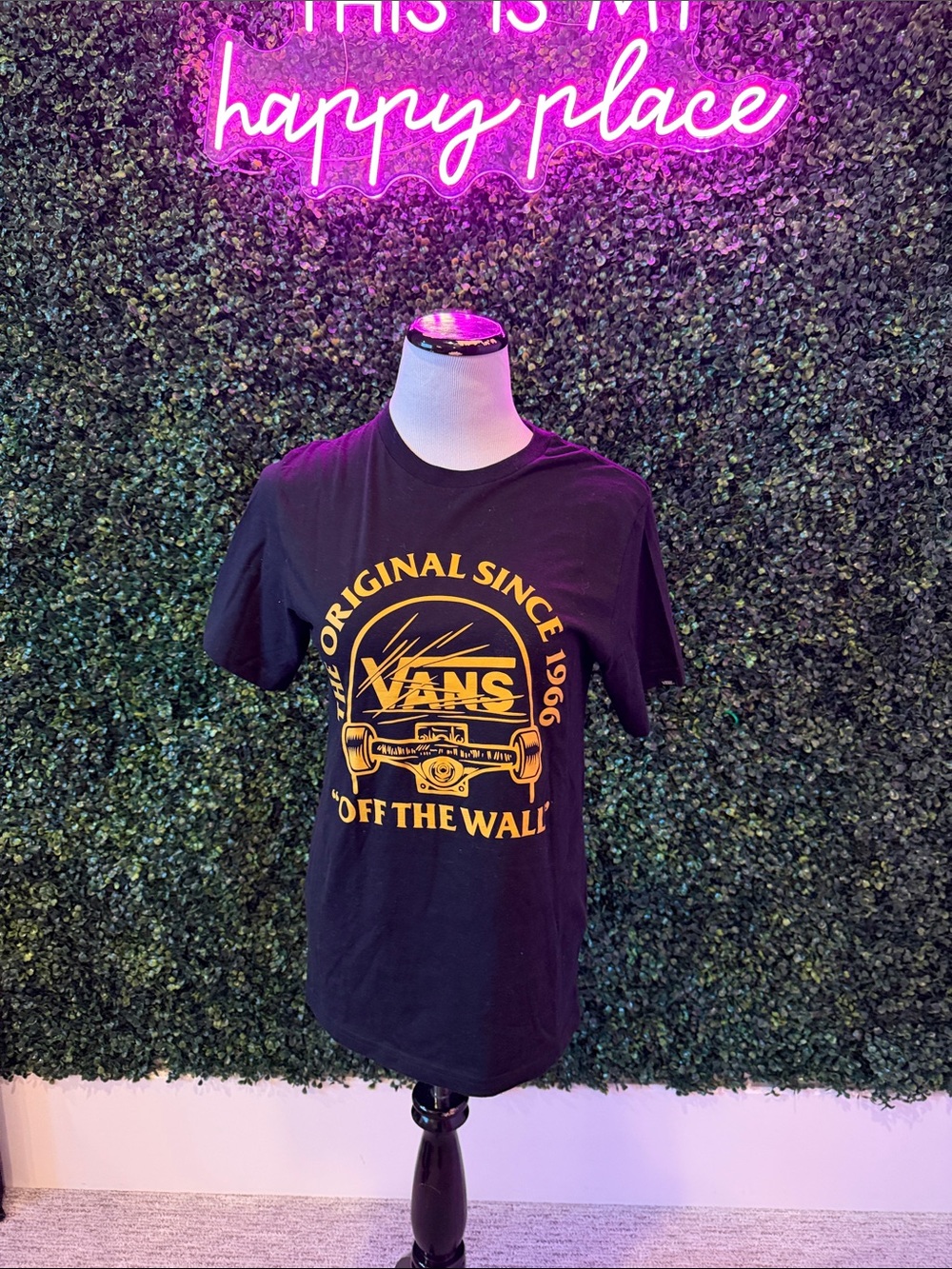 Vans Black Short Sleeve Tee with Yellow 'Off The Wall' Skate Graphic